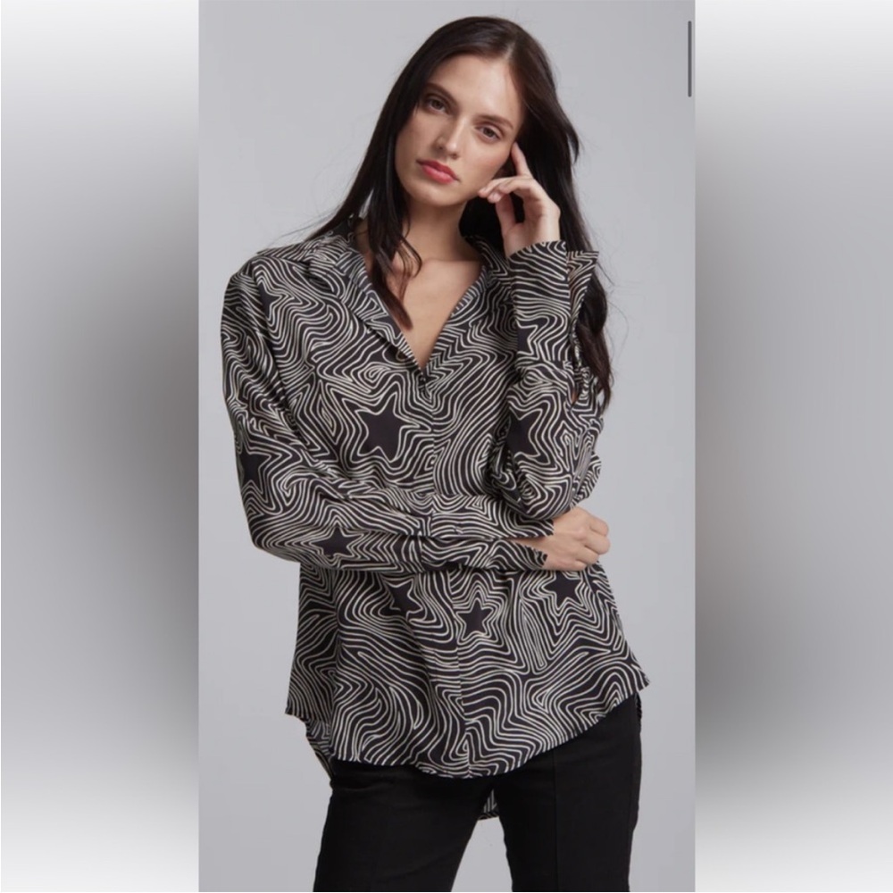 NWT Catherine Gee Dara French Cuff Silk Blouse Bowie Star Print Size XSmall
